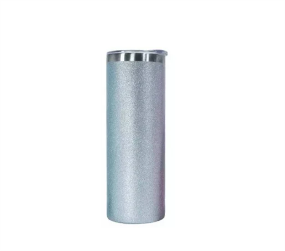 Silver Glitter Stainless Steel Skinny Tumbler Double wall 20oz