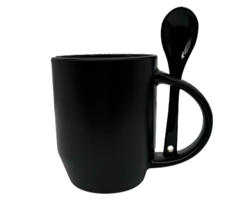 12oz Matte Black Ceramic Magic Mug with Spoon